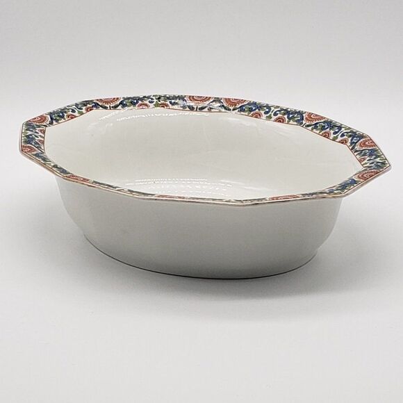 Limoges PL France Vintage Porcelain Blue Red Green Floral Dodecagon Serving Bowl - Picture 6 of 13